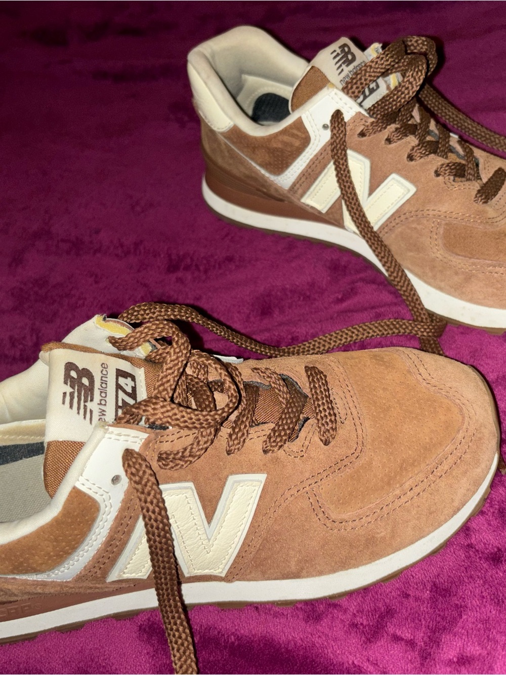 New Balance Brown Suede Low-Top Sneakers with Cream Accents